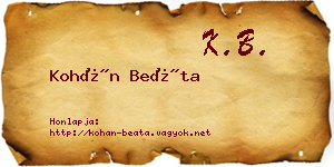 Kohán Beáta névjegykártya